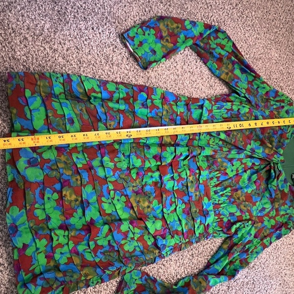 NWT! Zara Green Blue Floral Multicolored Draped Front Top Slit  Mini Dress XL - Picture 4 of 13